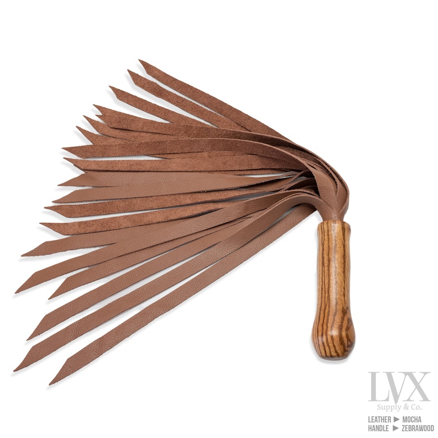20x Angled Fall Leather Flogger | BDSM Flogger Carved Wood Handle for BDSM Flogging Spanking Femdom Submissive Slave Ddlg Toys | LVX Supply Image # 35254