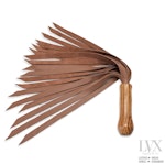 20x Angled Fall Leather Flogger | BDSM Flogger Carved Wood Handle for BDSM Flogging Spanking Femdom Submissive Slave Ddlg Toys | LVX Supply Thumbnail # 35254