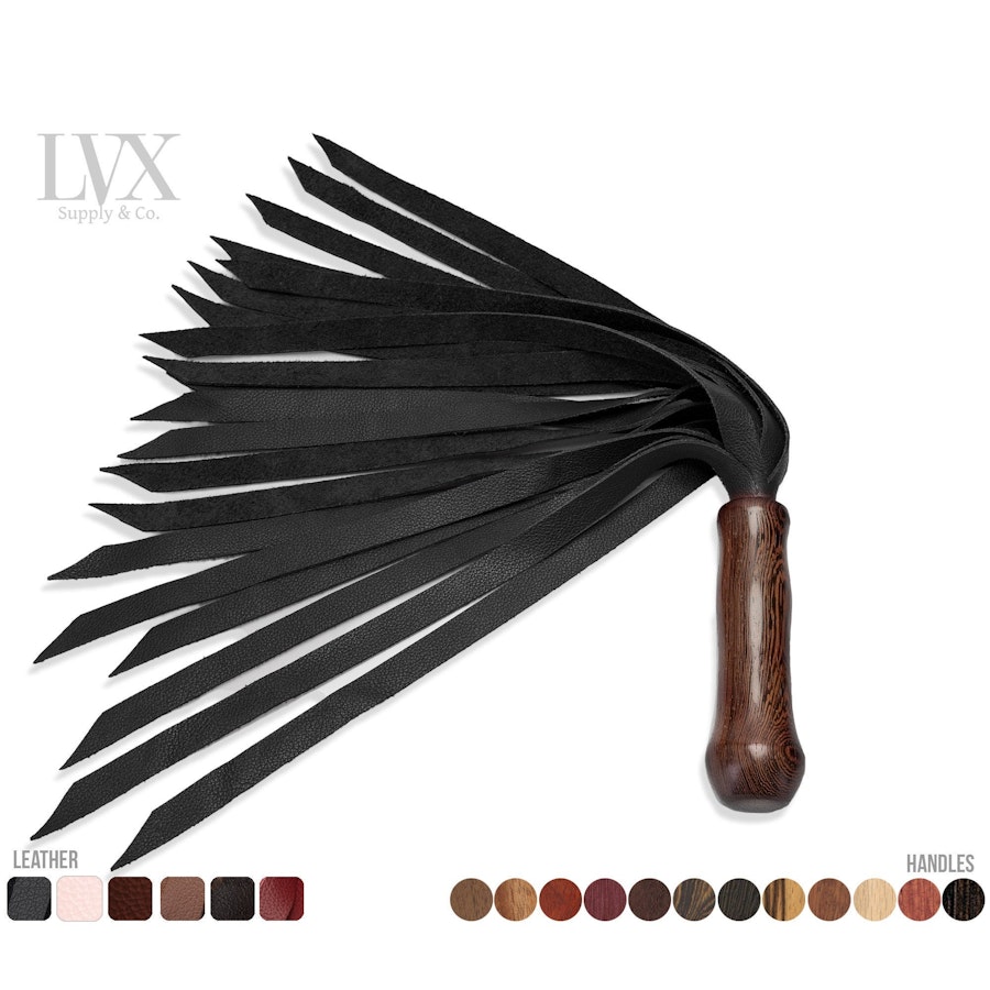 20x Angled Fall Leather Flogger | BDSM Flogger Carved Wood Handle for BDSM Flogging Spanking Femdom Submissive Slave Ddlg Toys | LVX Supply