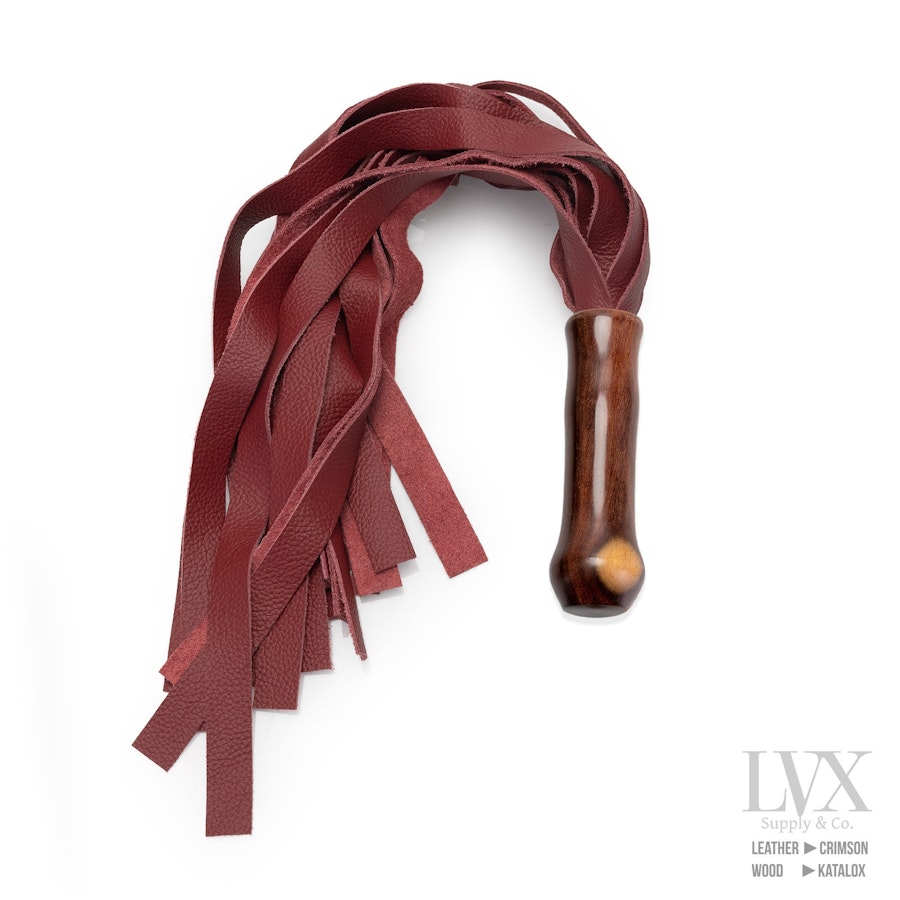 20 Sq Fall Leather Flogger | BDSM Flogger w Carved Wood Handle for BDSM Flogging and Spanking Femdom Submissive Slave Ddlg Toys | LVX Supply Image # 35951