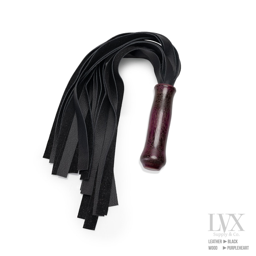 20 Sq Fall Leather Flogger | BDSM Flogger w Carved Wood Handle for BDSM Flogging and Spanking Femdom Submissive Slave Ddlg Toys | LVX Supply Image # 35948