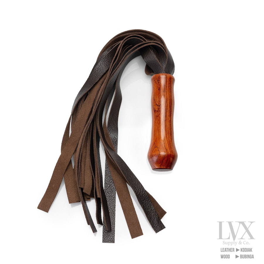 20 Sq Fall Leather Flogger | BDSM Flogger w Carved Wood Handle for BDSM Flogging and Spanking Femdom Submissive Slave Ddlg Toys | LVX Supply Image # 35949