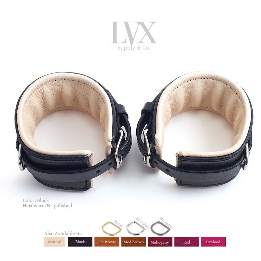 BDSM Collar & Cuffs Set | Padded Leather Bondage BDsM Cuffs + Collar for Submissive Slave Restraints | Professional Bondage Set | LVX Supply Image # 34869