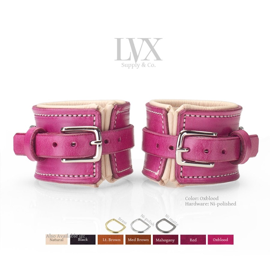 BDSM Collar & Cuffs Set | Padded Leather Bondage BDsM Cuffs + Collar for Submissive Slave Restraints | Professional Bondage Set | LVX Supply Image # 34865