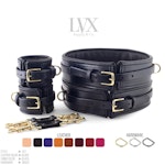 BDSM Leg Harness & Cuffs Set | Padded Leather Bondage Set | Thigh Harness Garters with Handcuffs Submissive Slave Restraints | LVX Supply Thumbnail # 34779