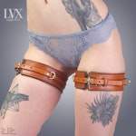 BDSM Leg Harness & Cuffs Set | Padded Leather Bondage Set | Thigh Harness Garters with Handcuffs Submissive Slave Restraints | LVX Supply Thumbnail # 34778