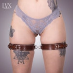 Slim Quick-Release BDSM Leg Harness & Cuffs | Padded Leather Bondage Set | Thigh Garters Handcuffs Submissive Slave Restraints | LVX Supply Thumbnail # 34052