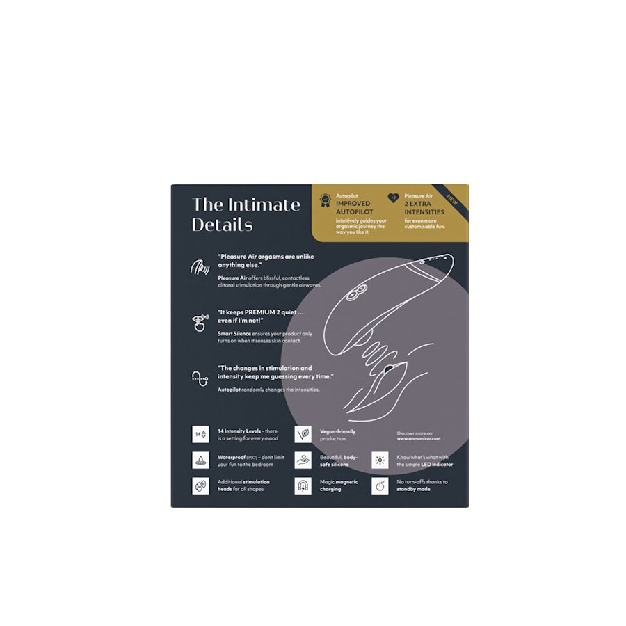 Womanizer Premium 2 Rechargeable Silicone Luxurious Pleasure Air Clitoral Stimulator Image # 56251