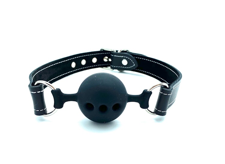 Leather Ball-Gag, TANGO, 1.75" Breathable Mouth Gag for BDSM Submissive, Handmade in USA photo