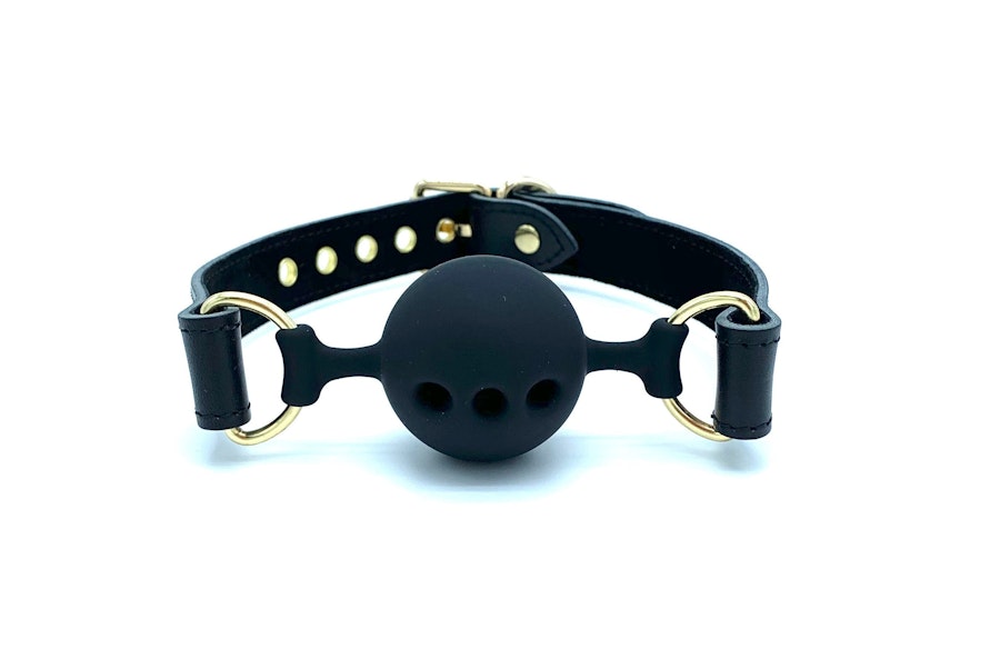 Leather Ball-Gag, TANGO, 1.75" Breathable Mouth Gag for BDSM Submissive, Handmade in USA Image # 57589