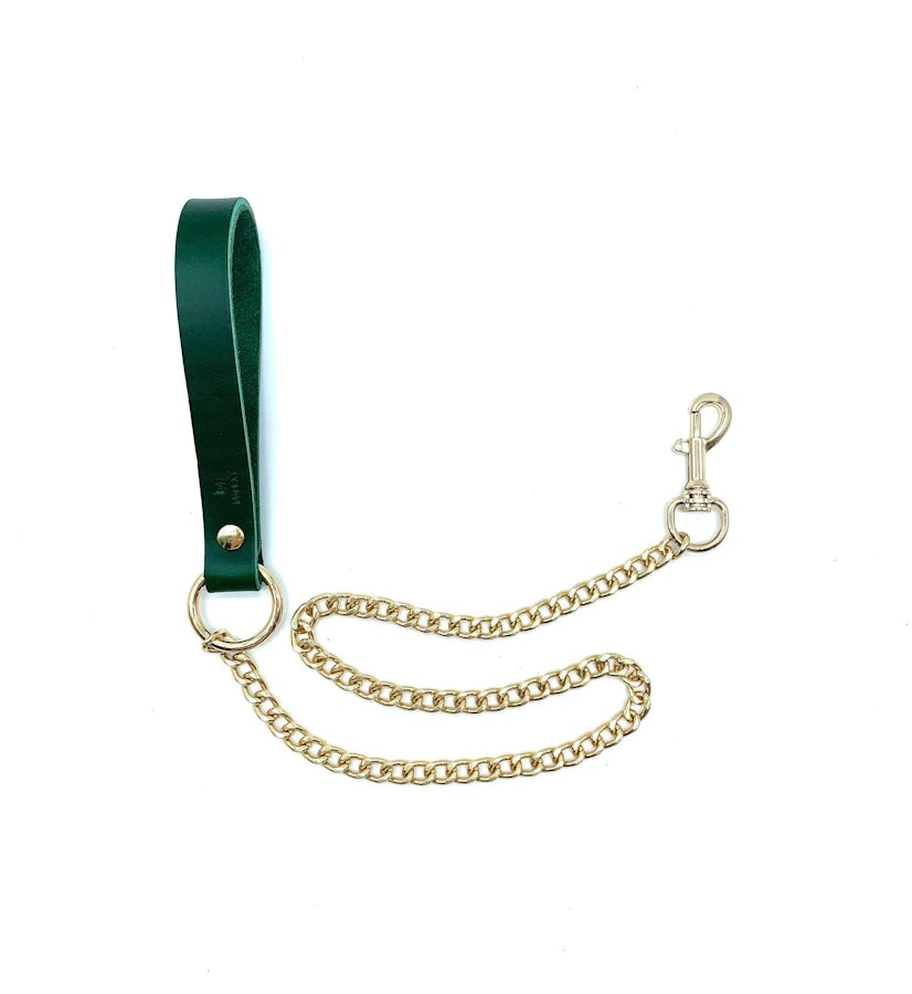 7 Piece Bondage Kit "Mona", Italian Leather Green BDSM Set, Wrist and Ankle Cuffs, Thigh Cuffs, Collar, Chain Leash, Custom Engraving Image # 57525