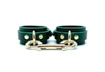 7 Piece Bondage Kit "Mona", Italian Leather Green BDSM Set, Wrist and Ankle Cuffs, Thigh Cuffs, Collar, Chain Leash, Custom Engraving Thumbnail # 57526