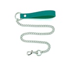 7 Piece Bondage Kit "Candice", Teal Green Leather BDSM Restraints, Wrist and Ankle Cuffs, Thigh Cuffs, Collar, Chain Leash Thumbnail # 57515