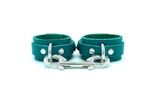 7 Piece Bondage Kit "Candice", Teal Green Leather BDSM Restraints, Wrist and Ankle Cuffs, Thigh Cuffs, Collar, Chain Leash Thumbnail # 57517