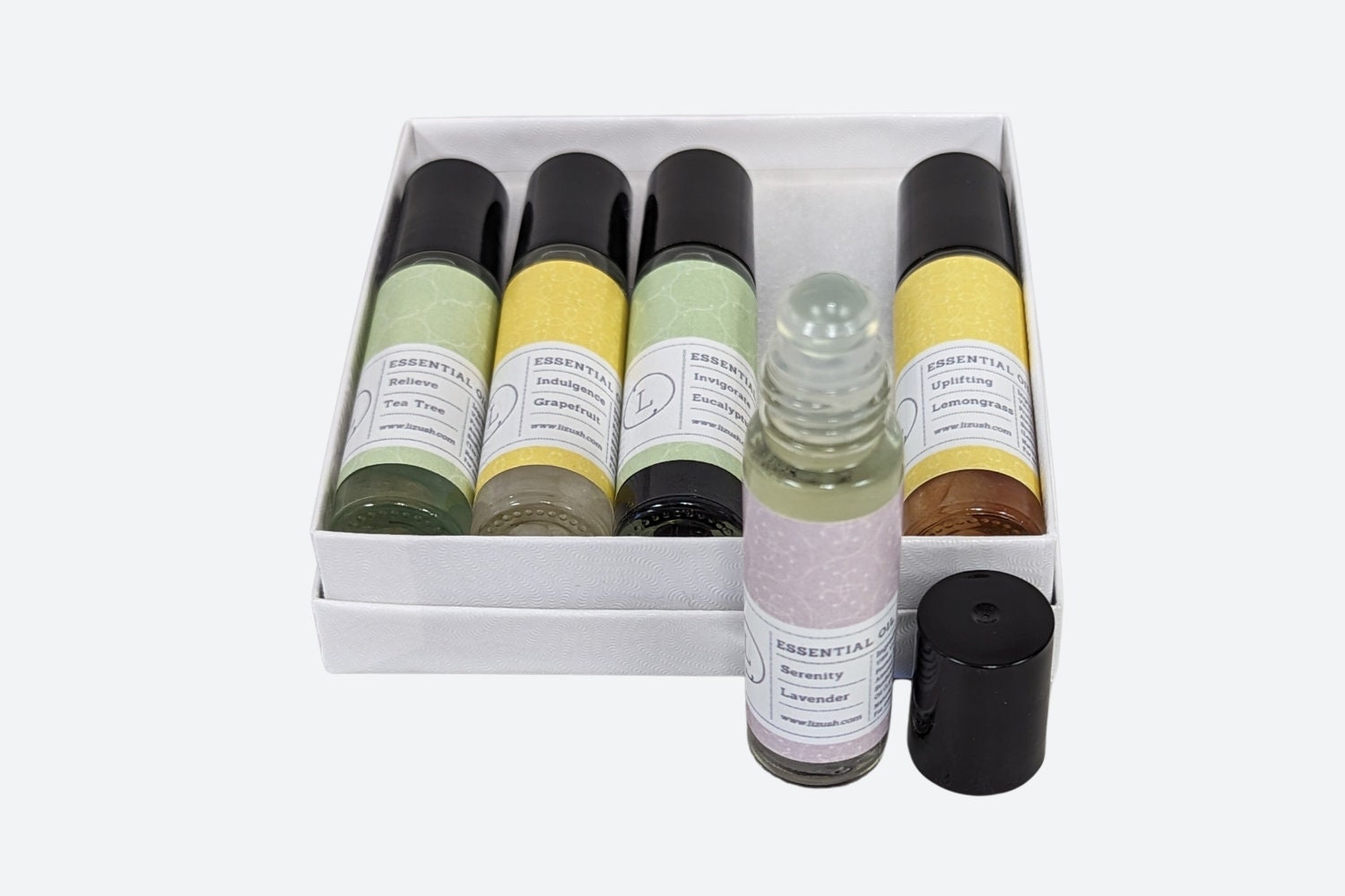 Gift set of 5 Crystals Essential Oil Blend Roller | All Natural Roll on Perfume| Set of 5 Aromatherapy perfume | Anxiety Relief photo