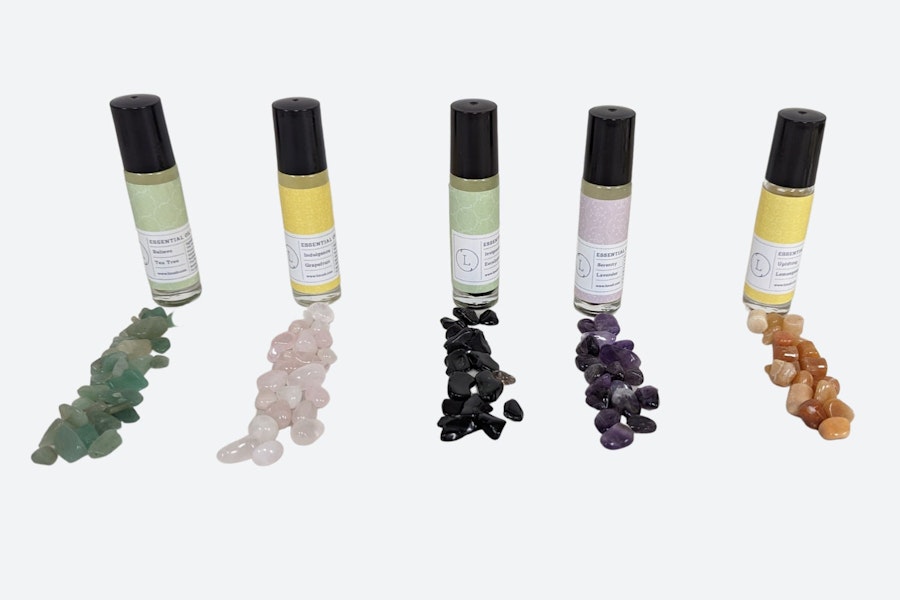 Gift set of 5 Crystals Essential Oil Blend Roller | All Natural Roll on Perfume| Set of 5 Aromatherapy perfume | Anxiety Relief Image # 59713