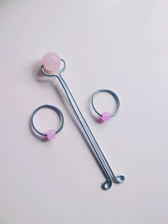 Rose Quartz Clitoral Jewelry, Clit Clip & Nipple Rings Set, Steel Vaginal Clamp, Female Clip on gift for lovers, BDSM Sex Toys photo