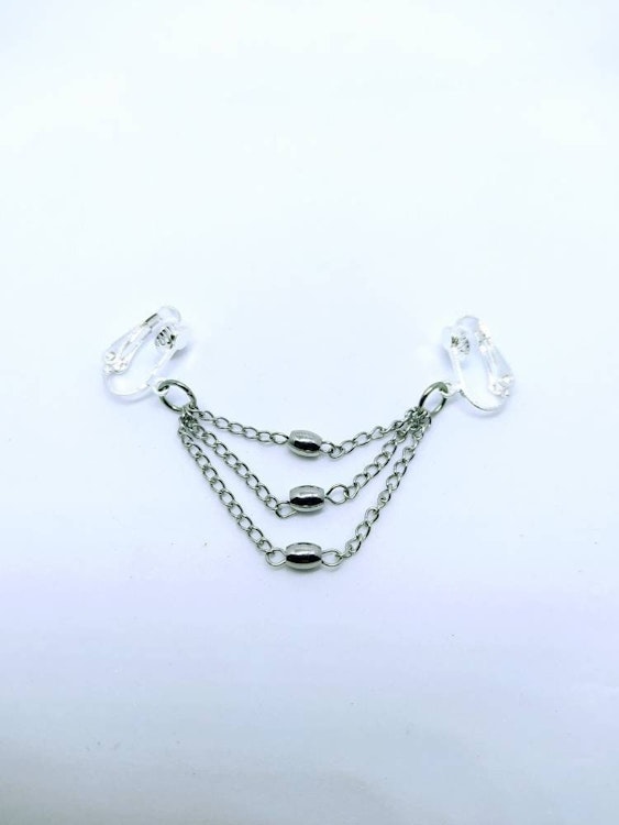 Labia Chains with Layered Dangle Chains, Stainless Steel VCH Jewelry, Non Piercing Erotic intimate Vaginal Clit Clip, BDSM Mature sex toy photo