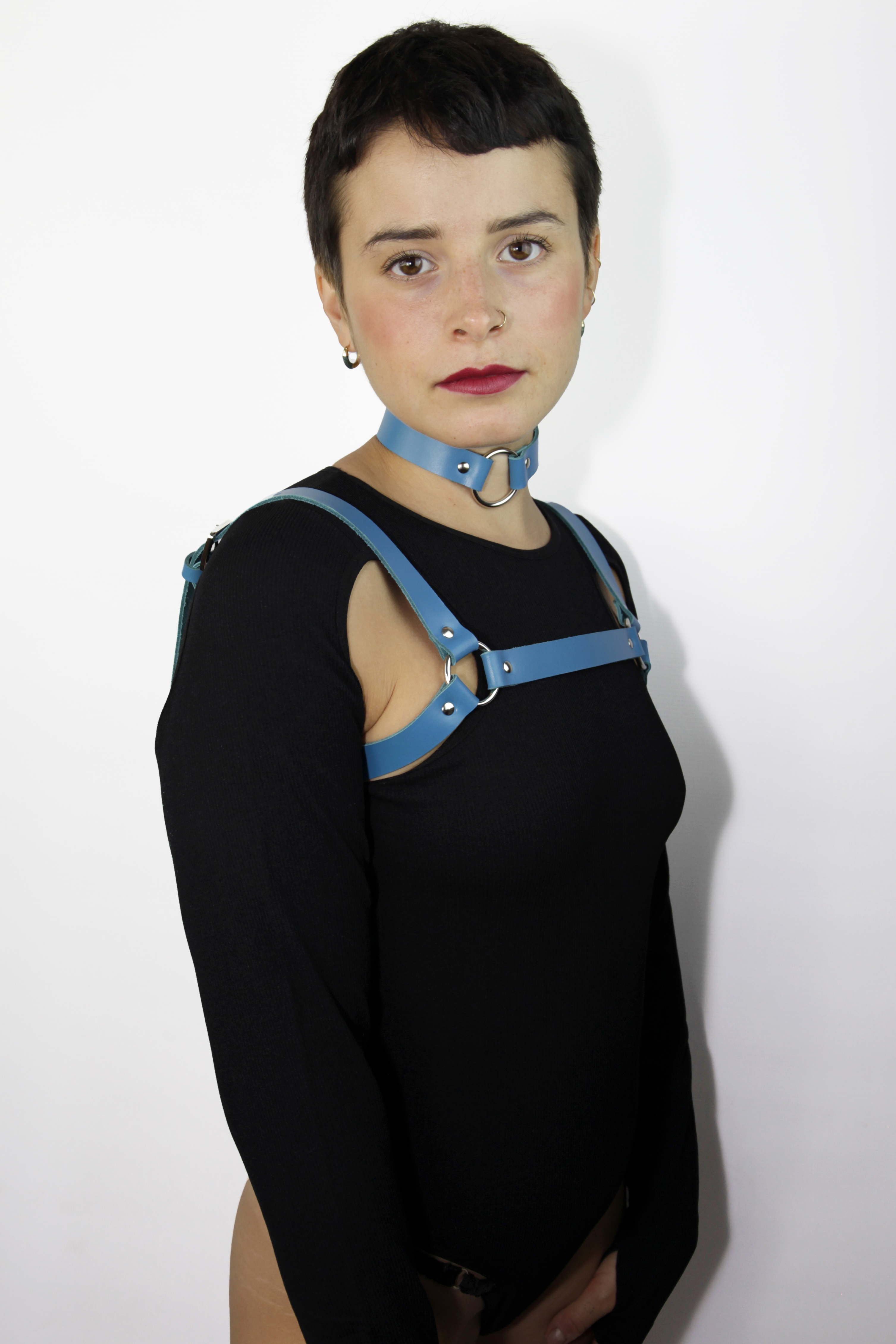 Leather Chest Harness Blue photo