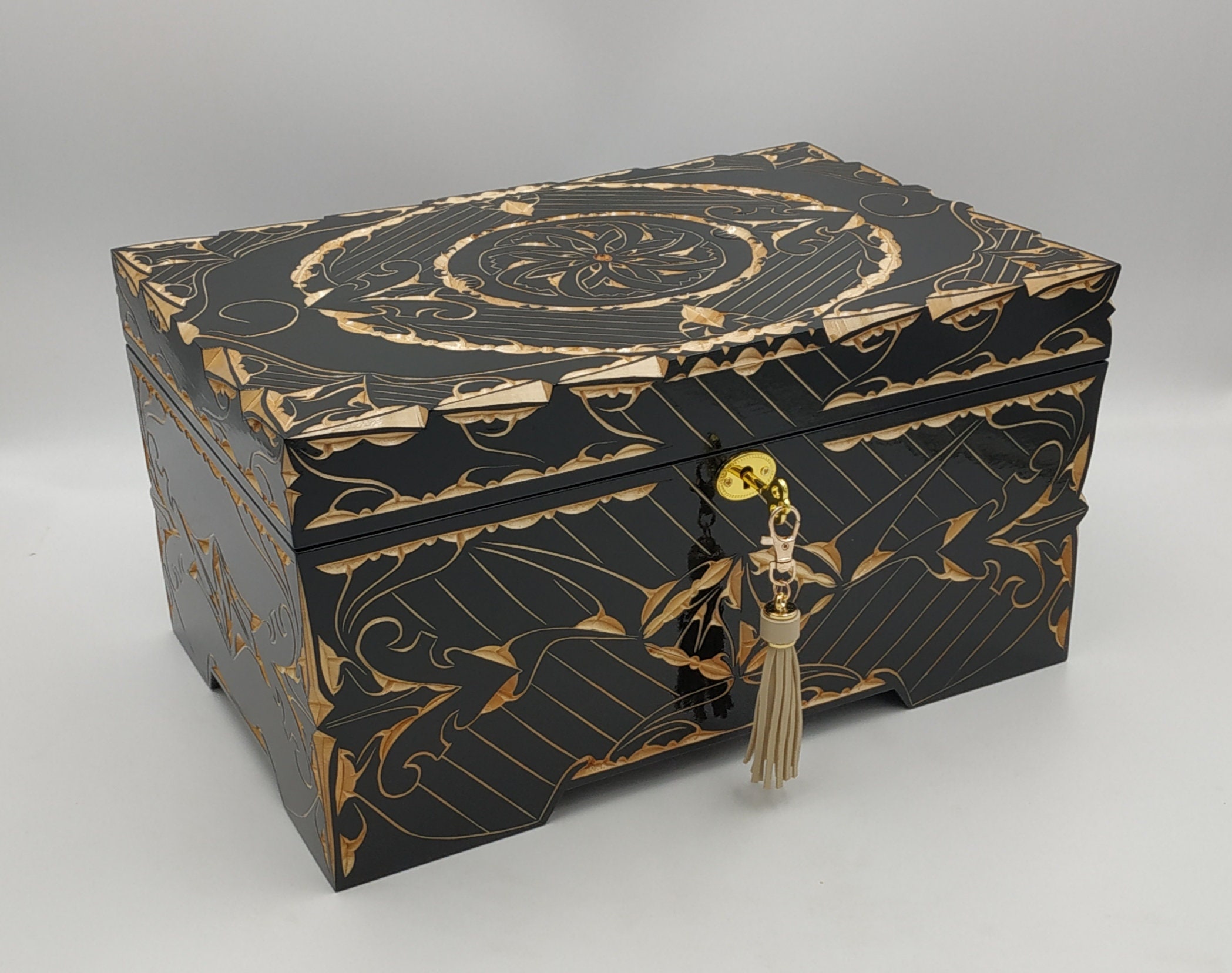 Jewelry boxes, Jewelry box, Wooden jewelry box, Unique jewelry box, Hand carved wooden box, Wooden keepsake box - Customizing Dimensions photo
