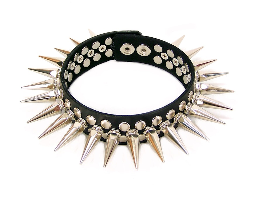 Full Metal Punk Spiked Leather Choker Image # 122182