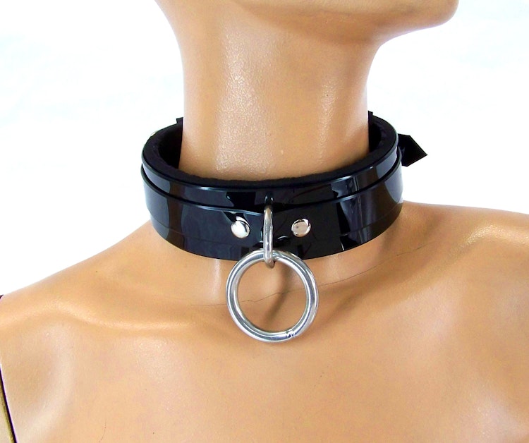 Classic Locking Lined PVC Bondage Collar photo