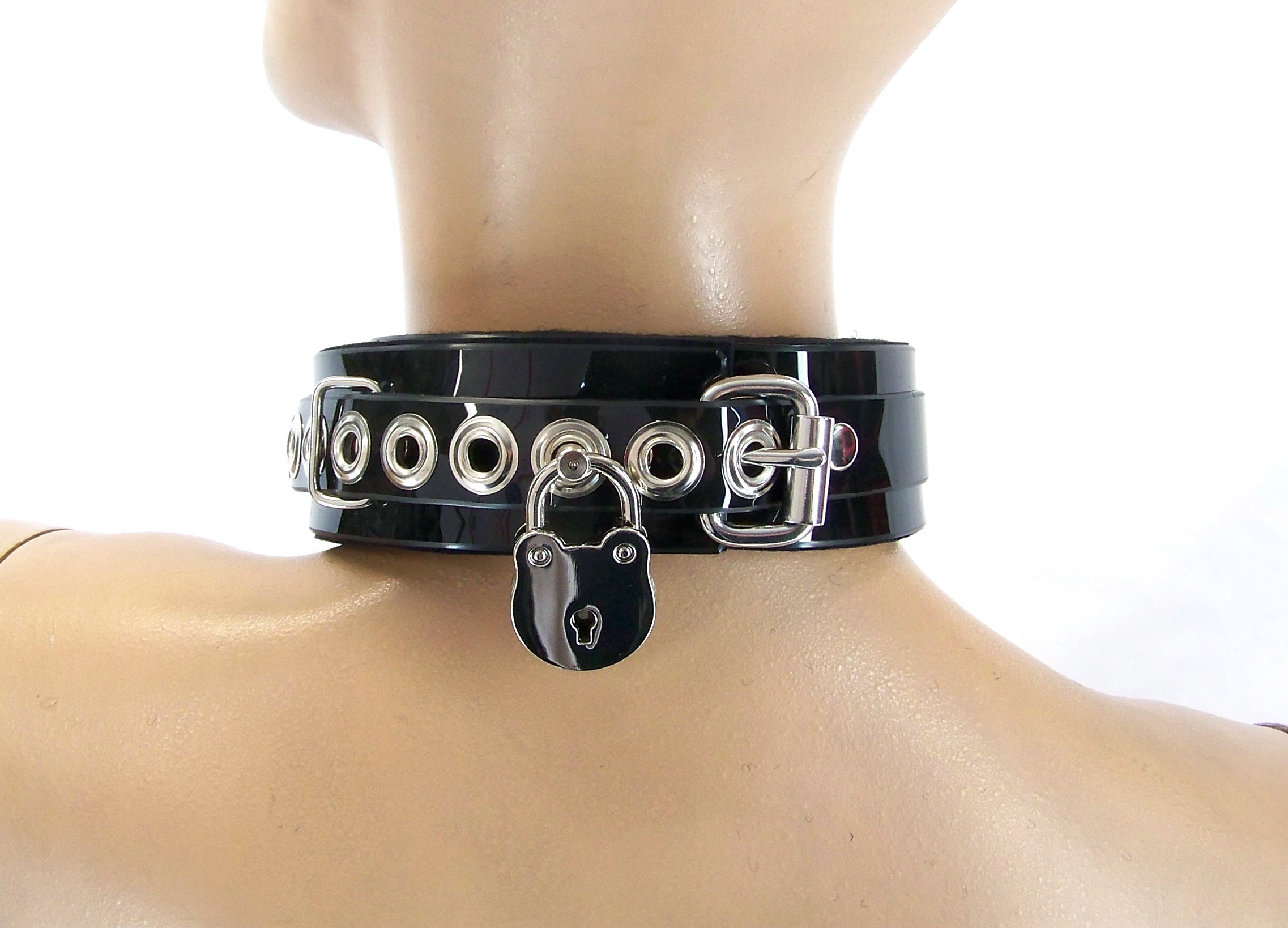 Classic Locking Lined PVC Bondage Collar photo