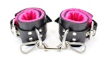 Locking Pink Satin Lined Leather Ankle Bondage Cuffs Thumbnail # 122447