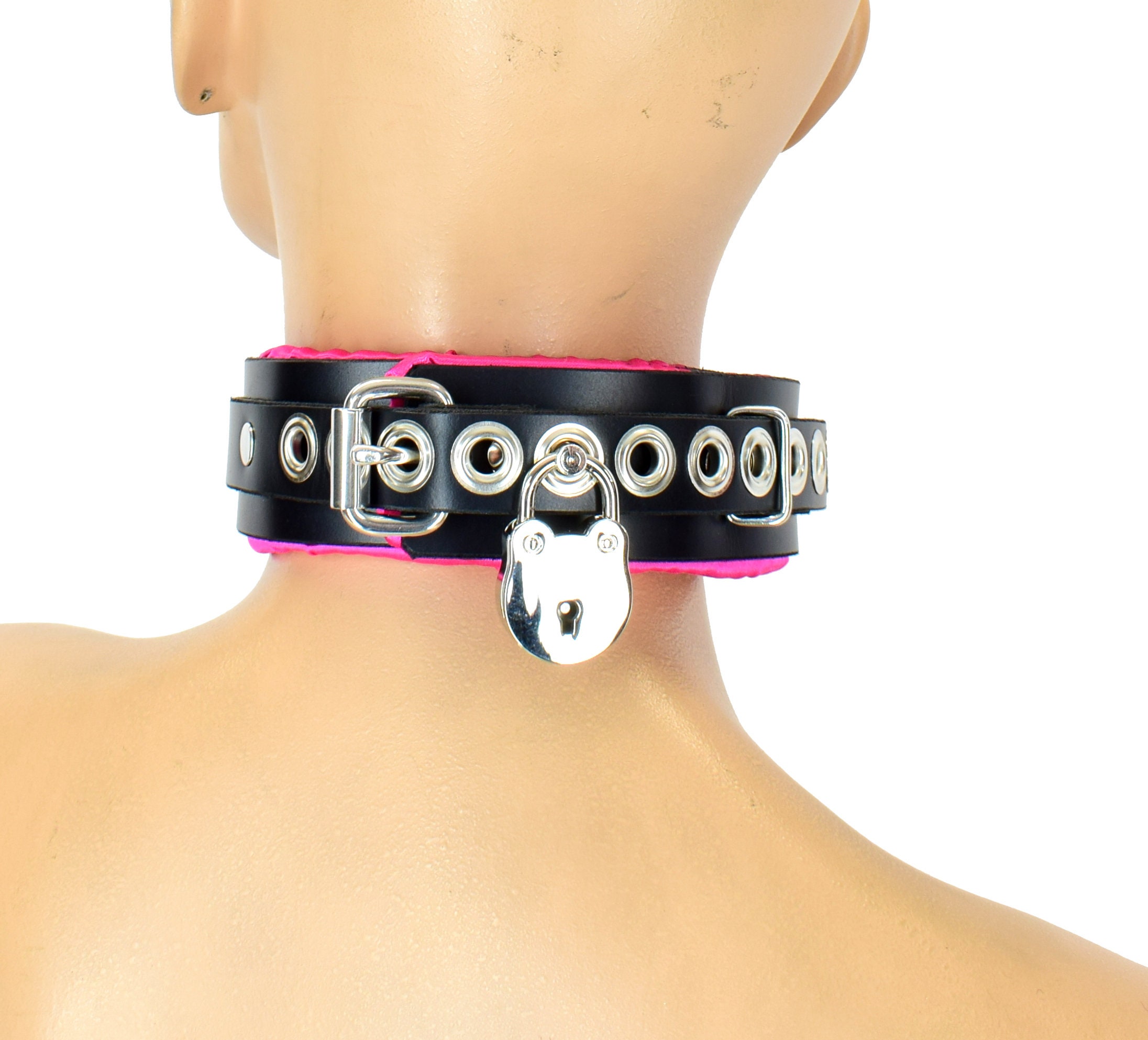 Locking Pink Satin Padded Collar photo