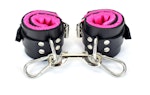 Locking Pink Satin Lined Leather Wrist Bondage Cuffs Thumbnail # 122242