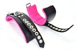 Locking Pink Satin Lined Leather Wrist Bondage Cuffs Thumbnail # 122243