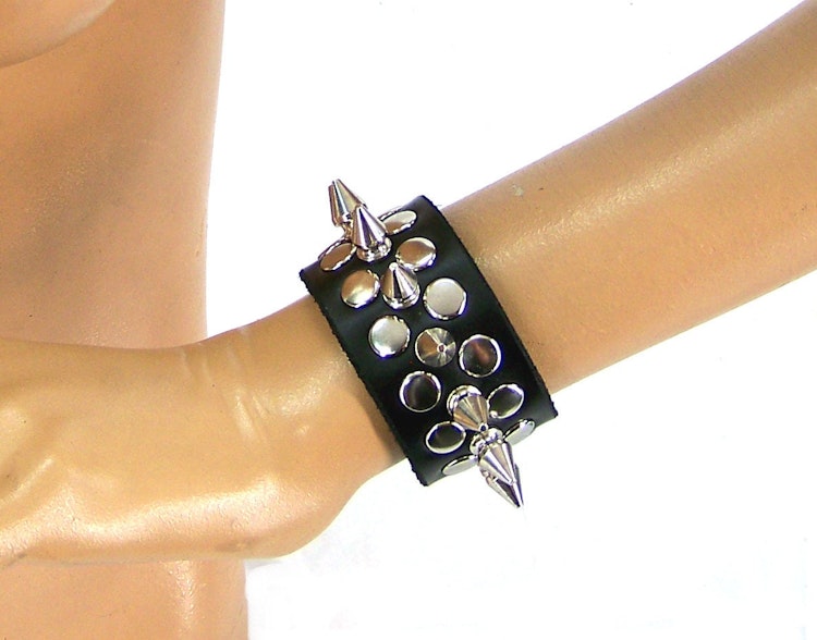Half Metal Punk Spiked Leather Wristband photo