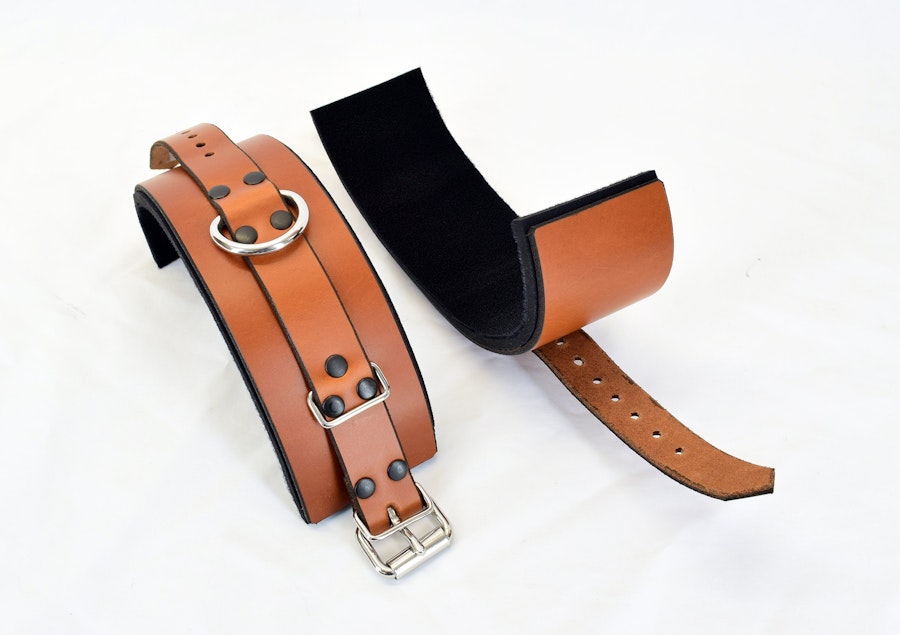 Brown Leather Wrist Bondage Cuffs Image # 122480