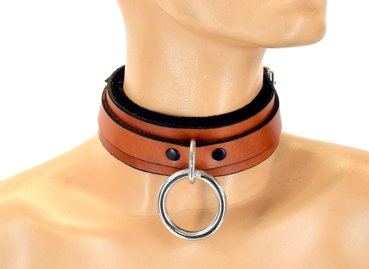 Classic Brown Leather Padded Bondage Collar photo