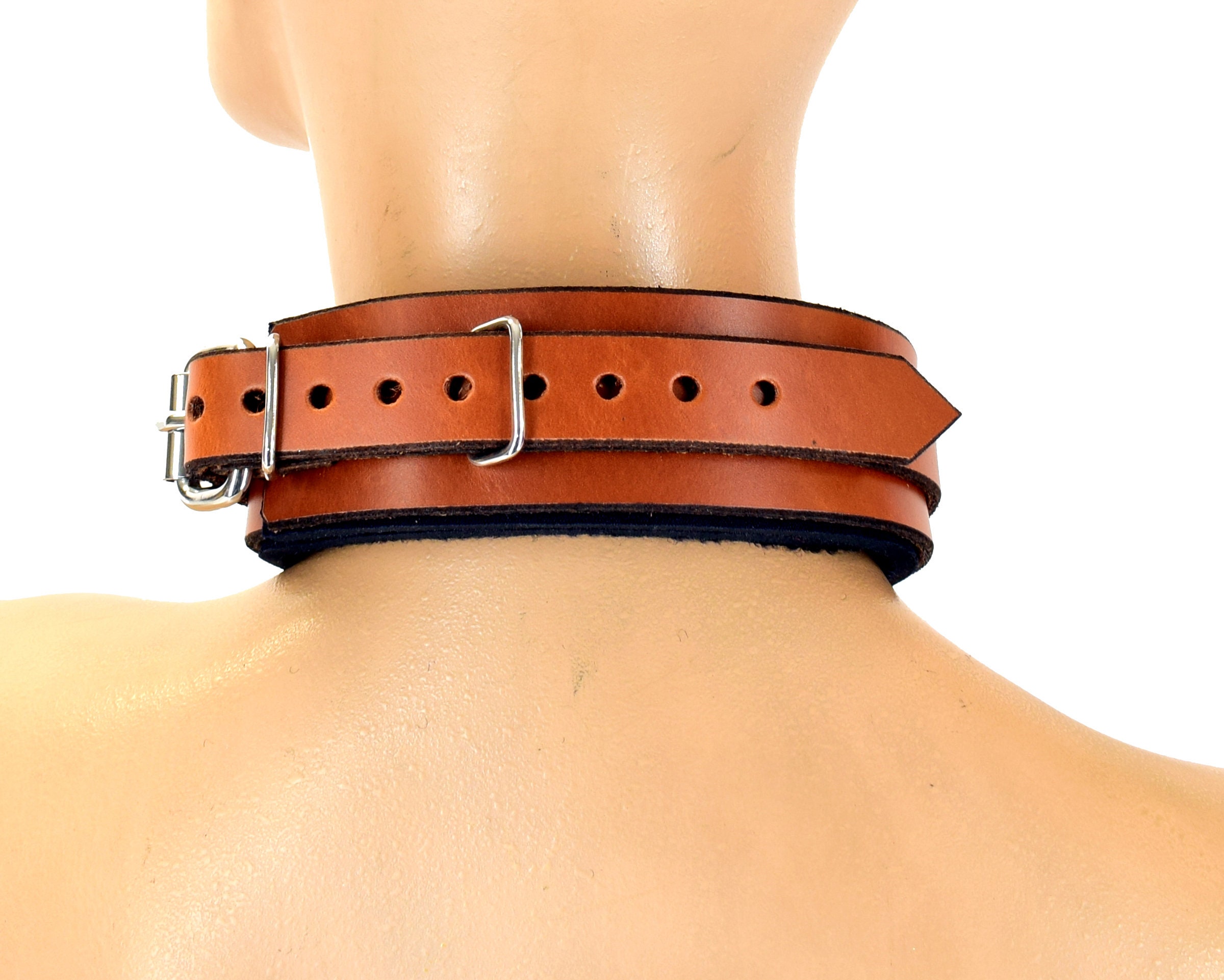 Classic Brown Leather Padded Bondage Collar photo