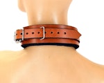 Classic Brown Leather Padded Bondage Collar Thumbnail # 122261