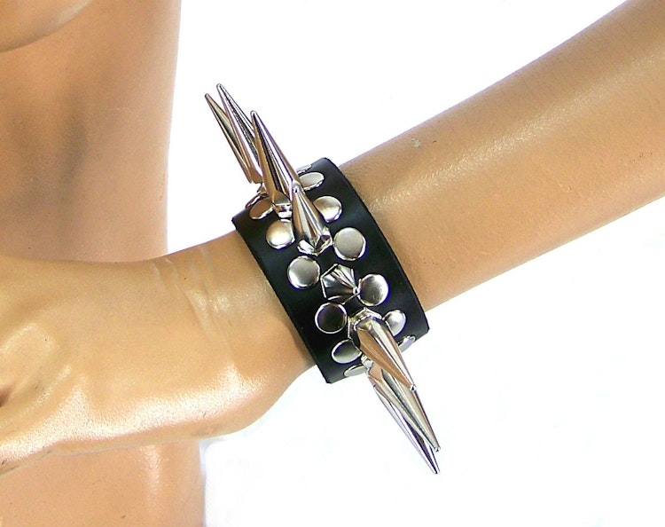Full Metal Punk Spiked Leather Wristband photo