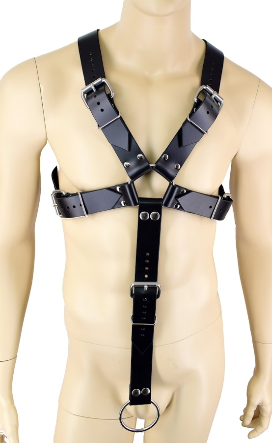 Leather Bondage X-Harness with C*** Ring Attachment