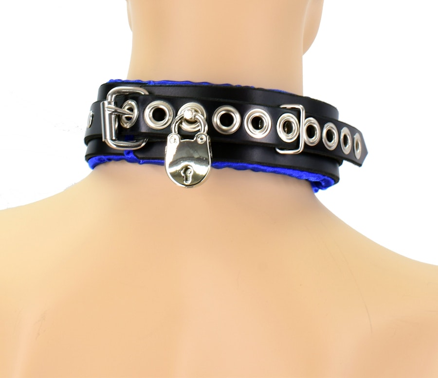Locking Blue Satin Padded Collar Image # 122384