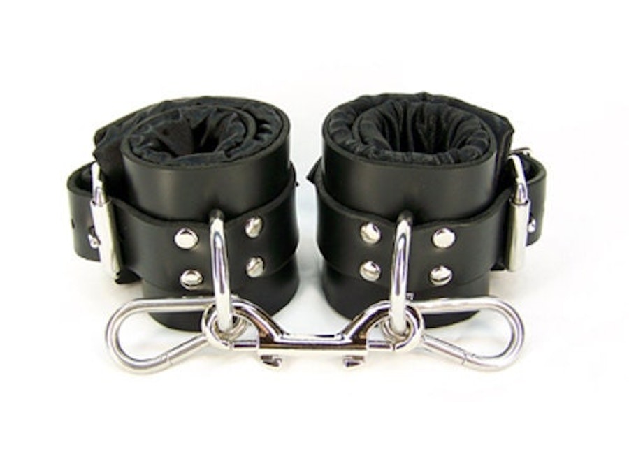Black Satin Lined Leather Ankle Bondage Cuffs