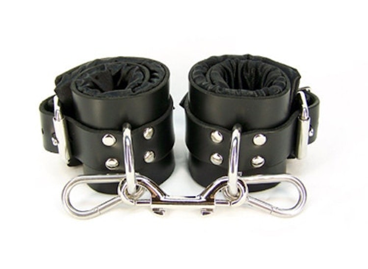 Black Satin Lined Leather Ankle Bondage Cuffs photo