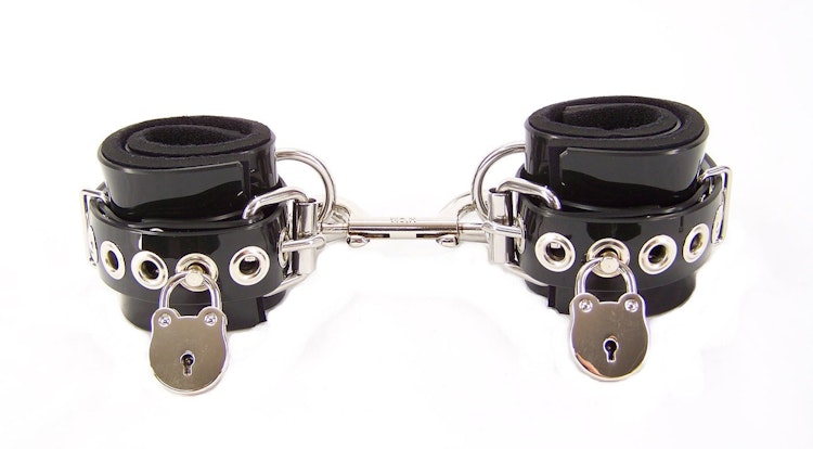 Locking Lined PVC Wrist Bondage Cuffs photo