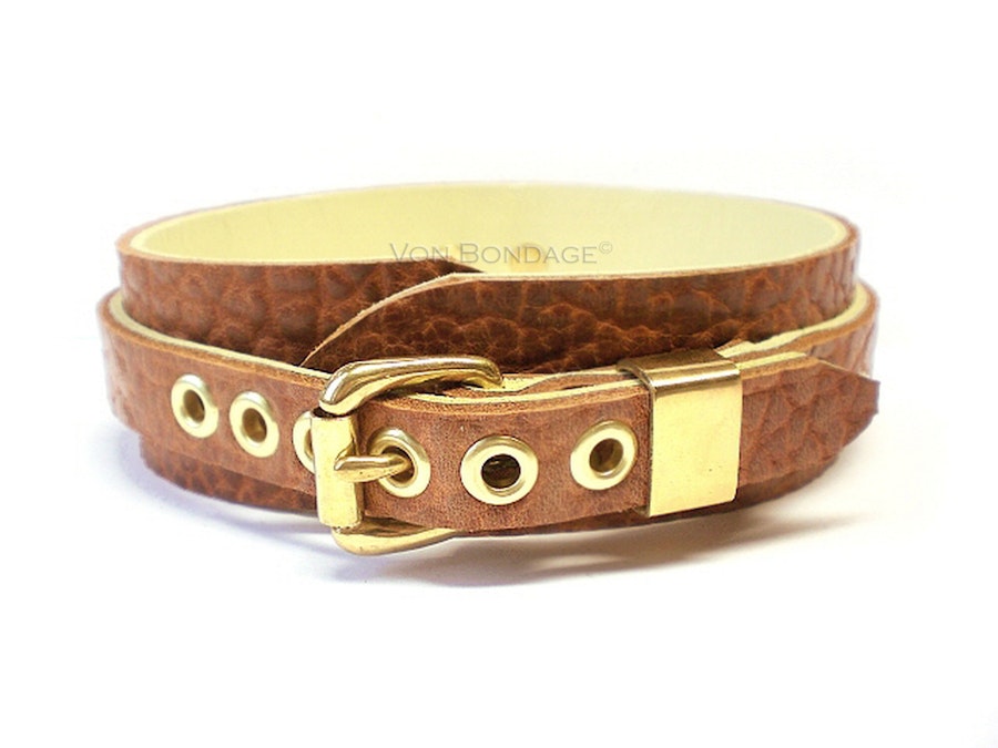 BDSM Collar w/3 Brass Rings, Bondage Collar, in Bullhide Leather for slave sub, leather bdsm gear, bondage gear, custom slave collar, 1-1/2" Image # 129917